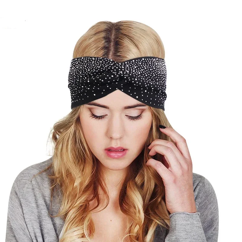 Hot Fix Rhinestone opaski do włosów bawełniane opaski do jogi przedni krzyż opaska na głowę damskie opaski na głowę chluba opaska na głowę Turban nakrycia głowy — zdjęcie 2