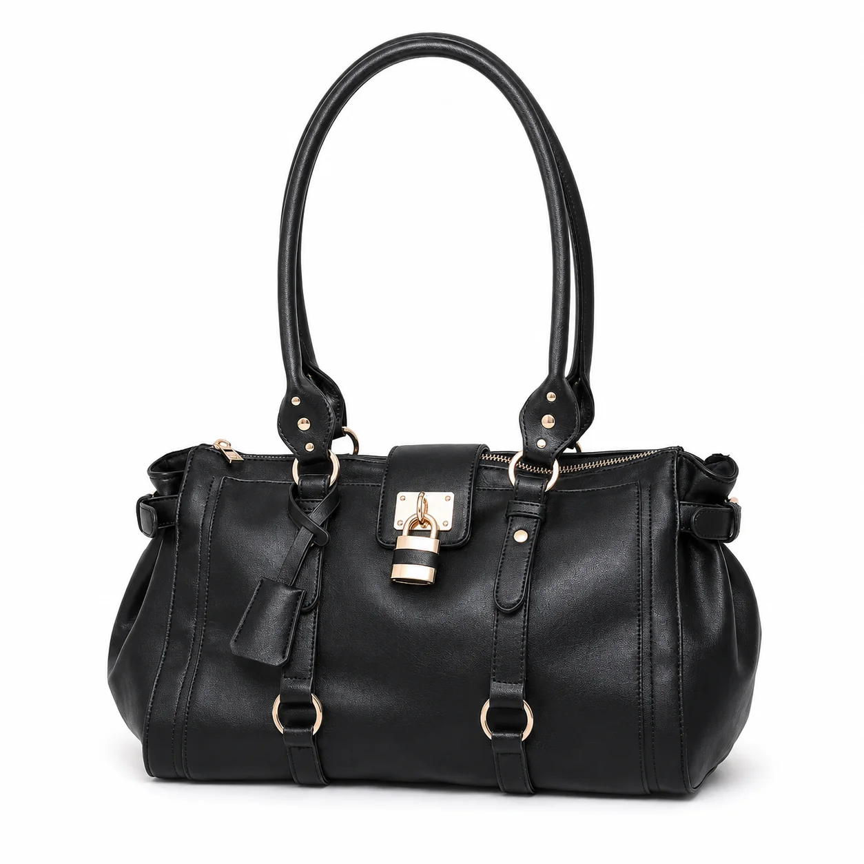 Women Vintage PU Leather Shoulder Bag Large Capacity Top Handle Satchel Crossbody Purse Black Handbag