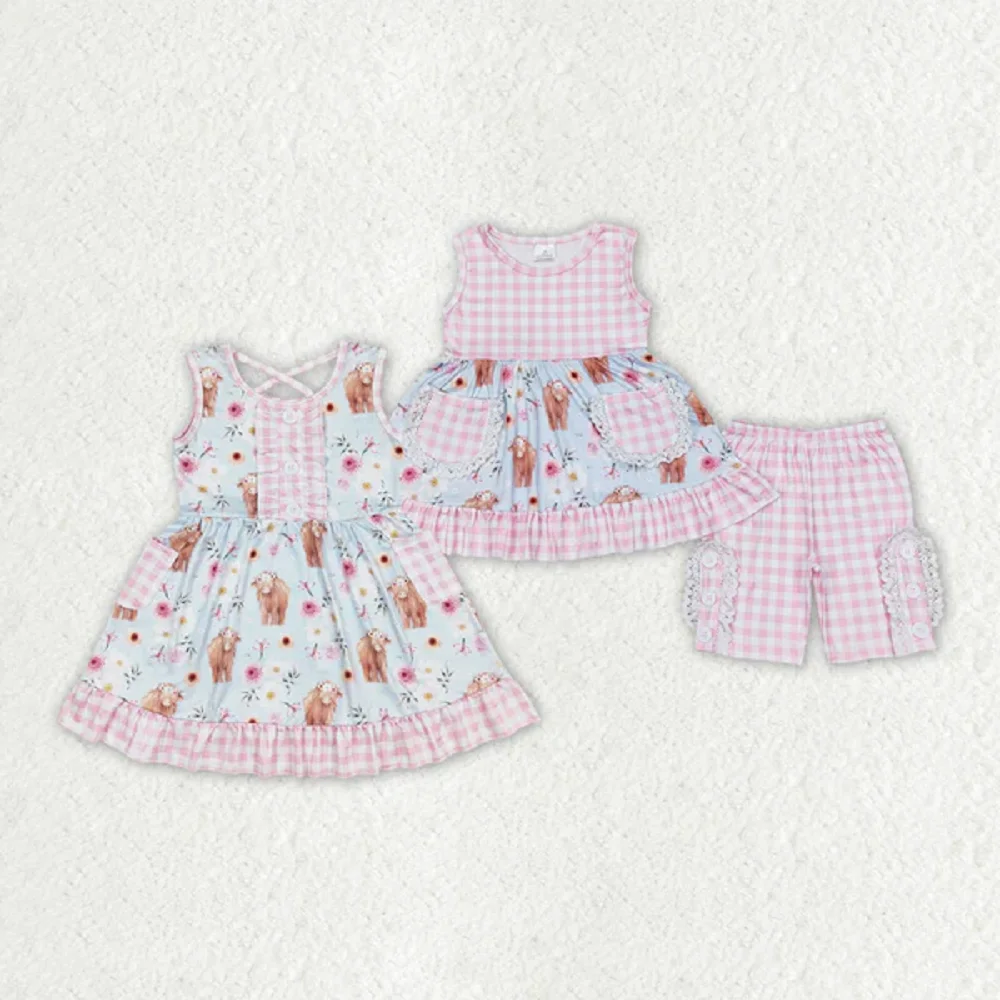 New Fashion Match Baby Girls Highland Cow Western Sibling Clothes Sets Wholesale Boutique Fashion Children Clothing