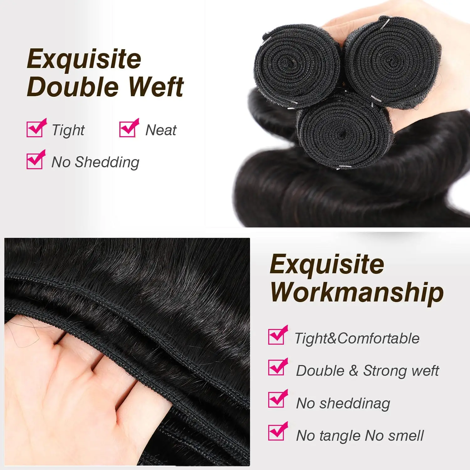 Human Hair 1 3 Bundles Body Wave Human Hair Bundles Unprocessed Brazilian Virgin Hair Bundles Weave #1B Natural Color For Women