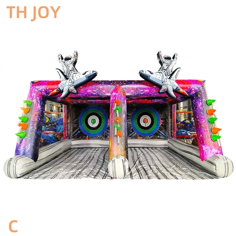 

fast air ship to door, Carnival game Inflatable axe Throwing Games, astronaut rocket style inflatable axe throwing dart games