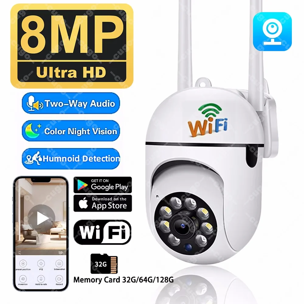 4K 8MP WiFi Wireless Monitor Camera Motion Detection Two-Way Audio Smart Home Security Protection 355°/90° Swivelling IP Camera