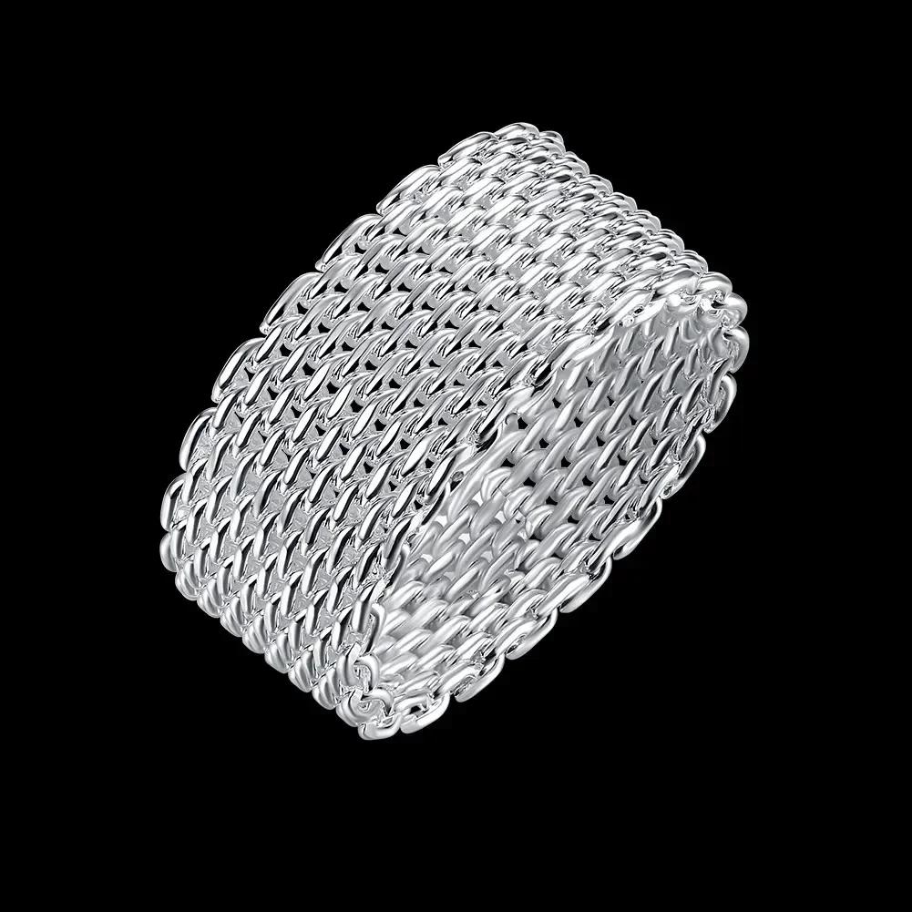 Hot Popularne 925 Sterling Silver Simple Net Rings lady fine Jewelry dla kobiet mężczyzn Rozmiar 6 7 8 9 10 Moda Vintage Prezenty ślubne — zdjęcie 2
