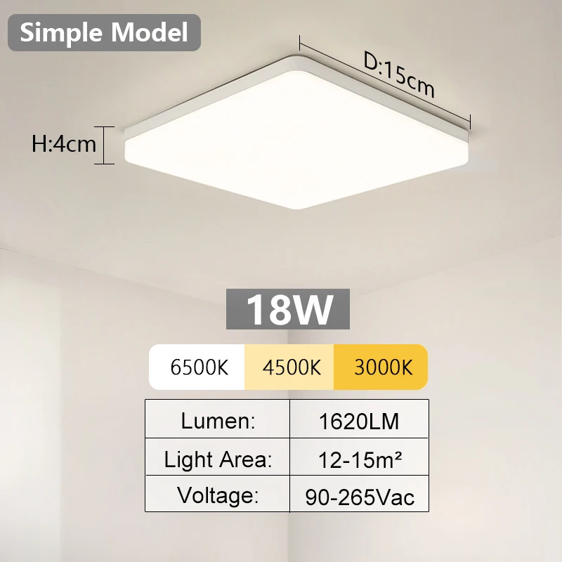 Lâmpada de teto quadrada de led para iluminação de quarto, branco neutro, branco frio, branco quente, 48w, 36w, 24w, 18w, luz de teto para sala de estar