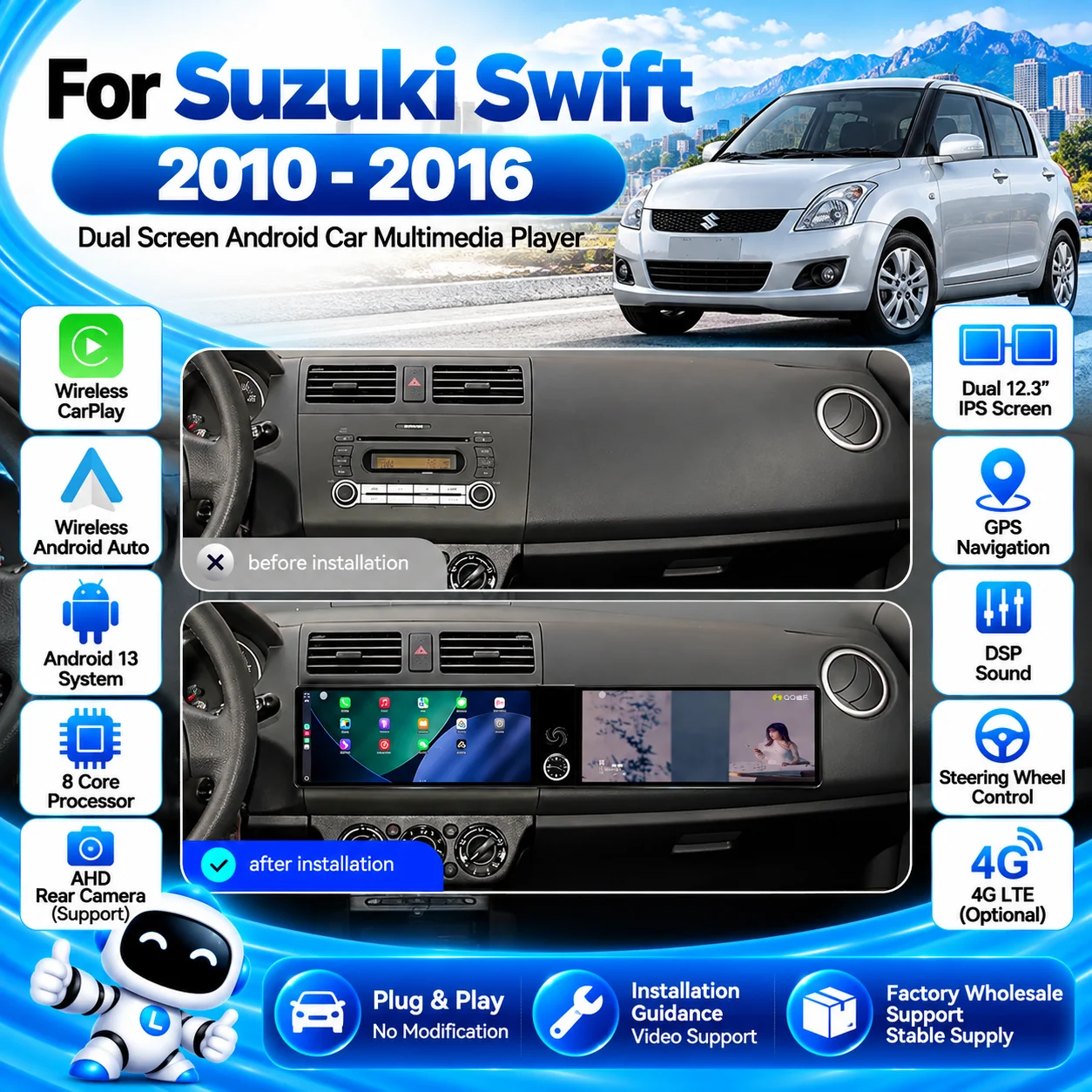 CarPlay GPS Navigation Android 13 Dual 12.3