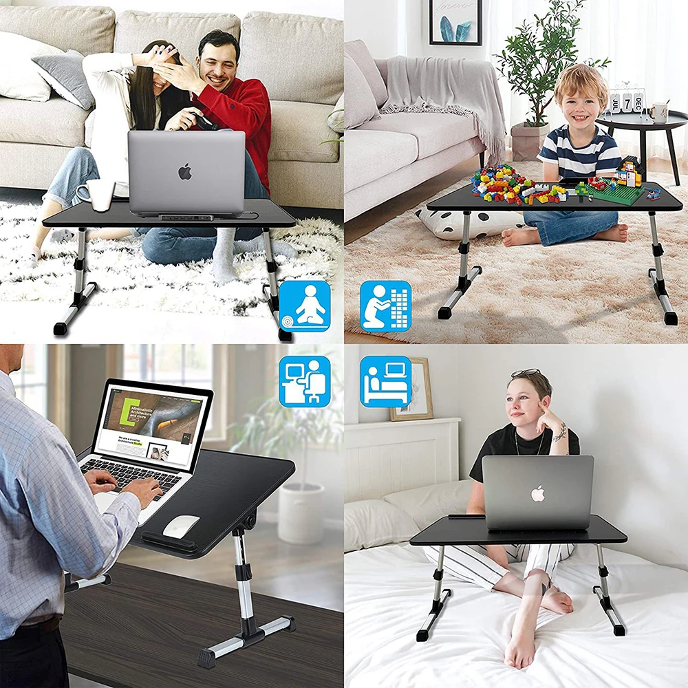 Multi-functional Folding Laptop Stand Holder Study Table Desk Wooden Foldable Computer Desk for Bed Sofa Tea Serving Table Stand