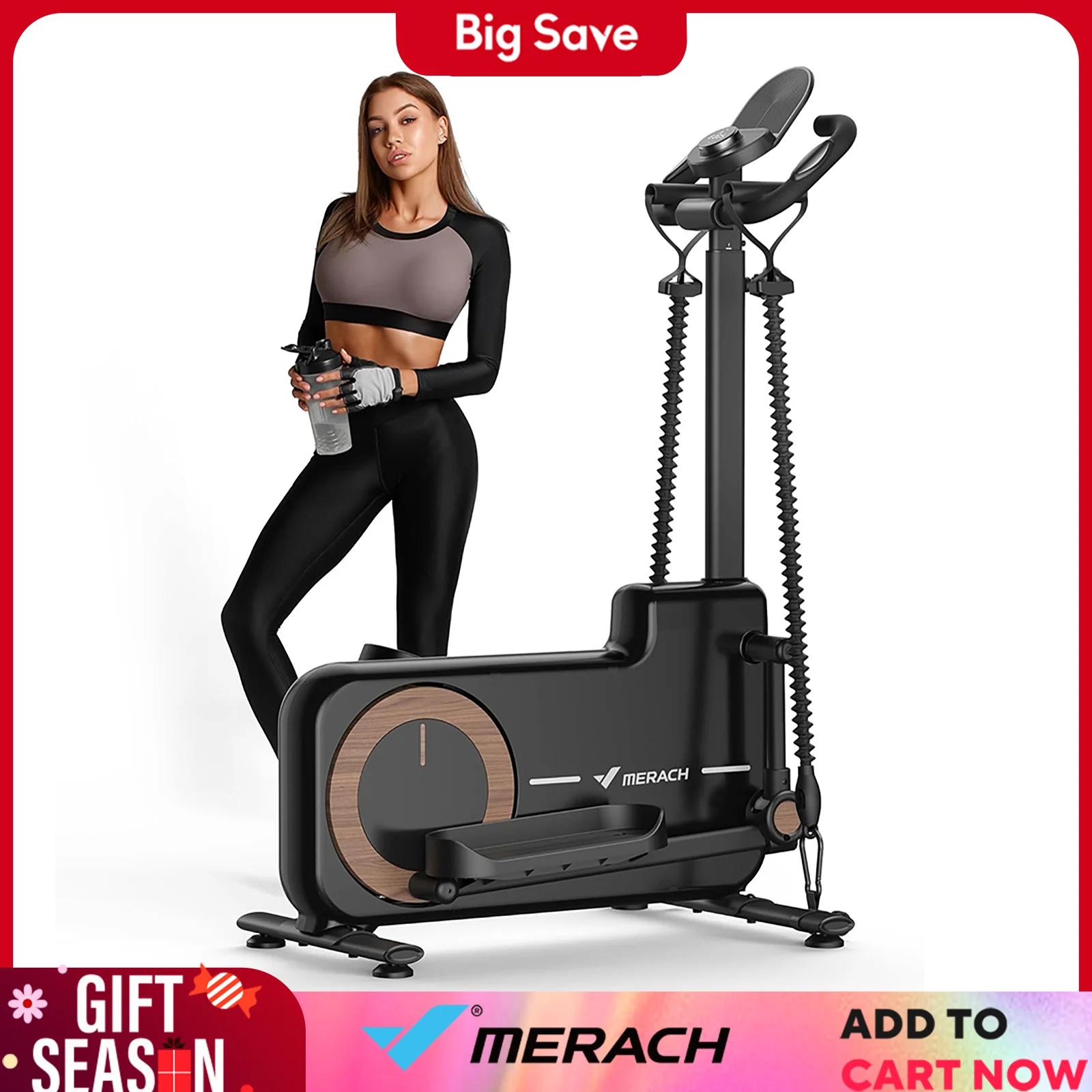 MERACH Elliptical Machines Compact Exercise Machine with App Hyper-Quiet Magnetic Driving System 16 Resistance Levels Trainer