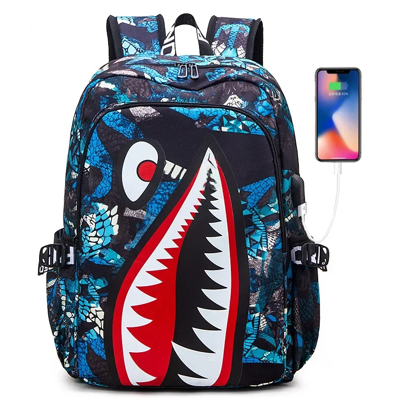 Plecak Podstawowy Bookbag Plecak podróżny Cartoon Shark Print Plecak dla uczniów szkół podstawowych Mochila Infantil — zdjęcie 2