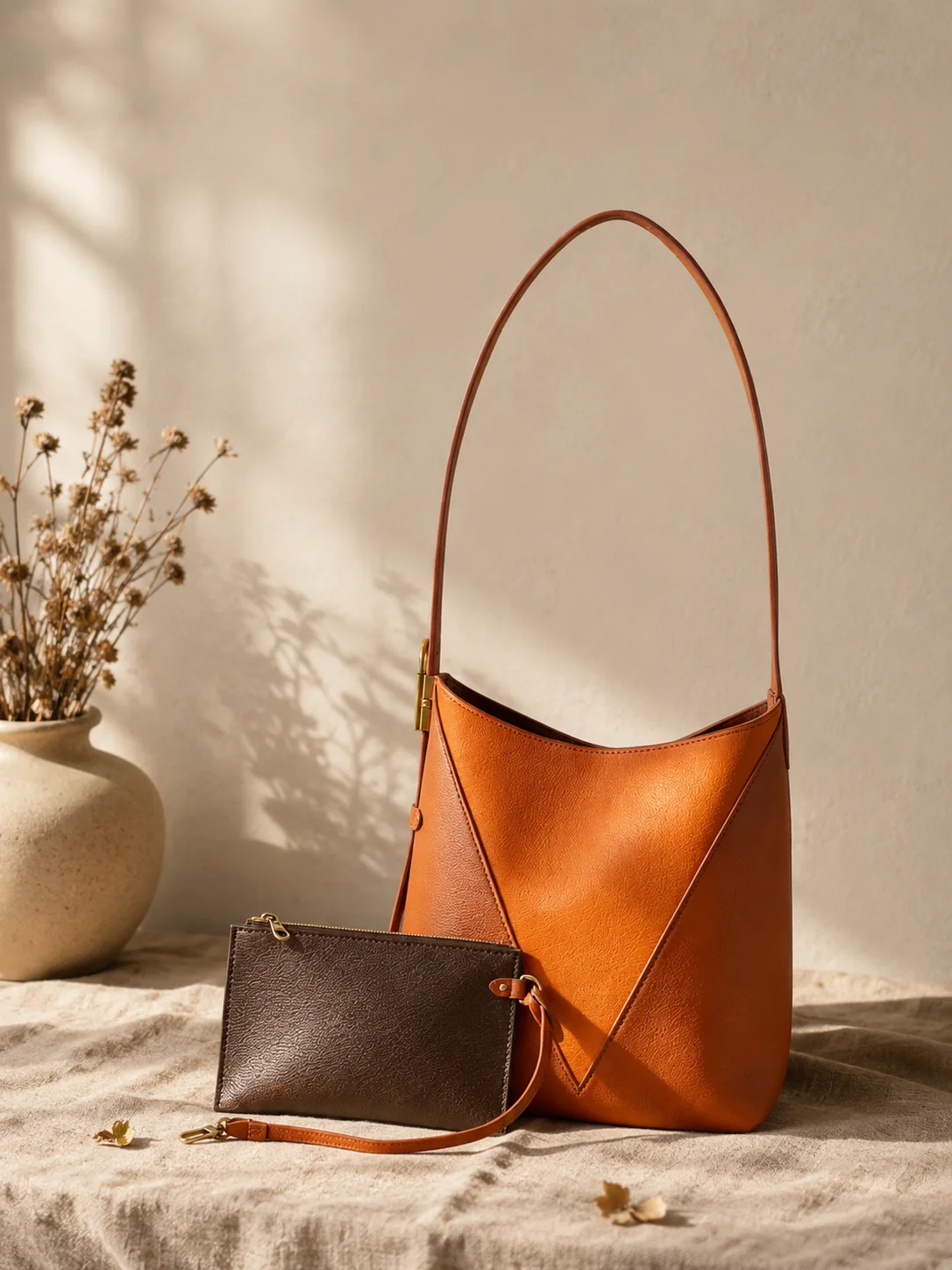 Fashion New Luxury Women'S Bag 24X28X16CM Orange Portable Large Capacity Bucket Bag Shoulder Bag Without Box