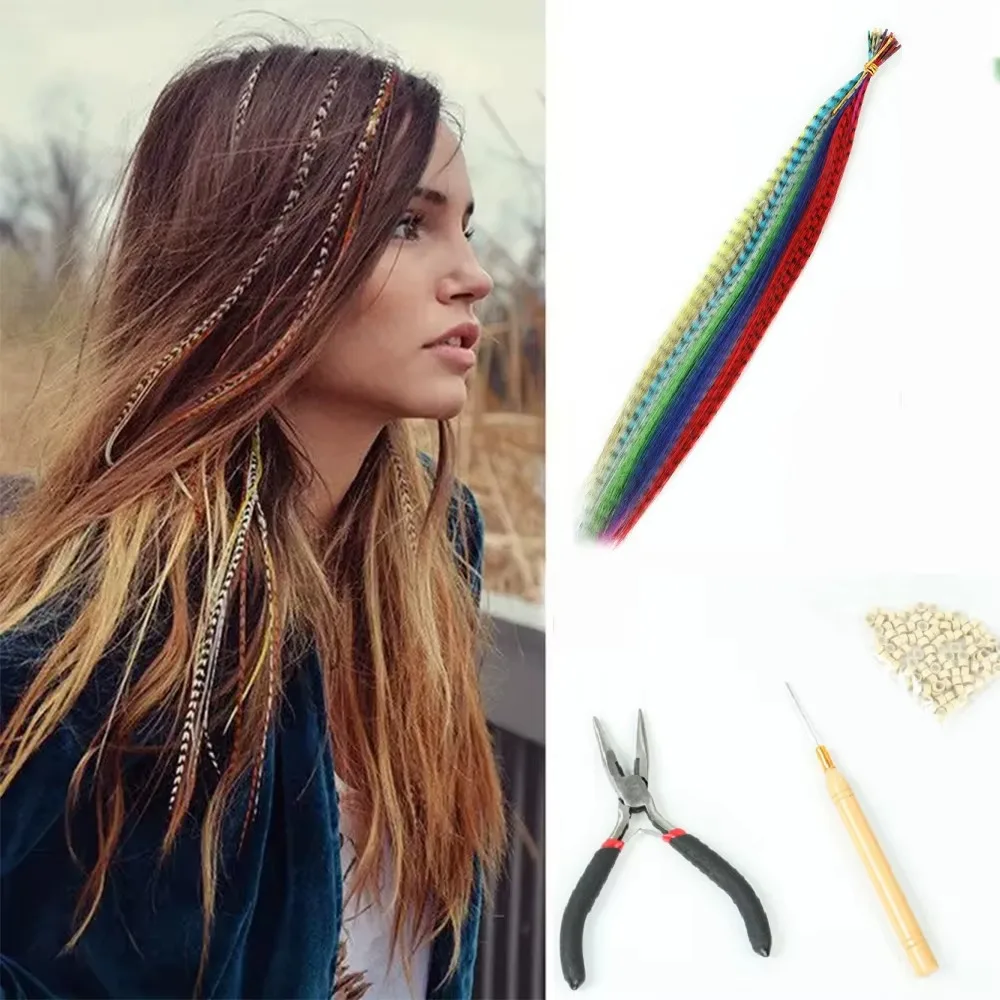 Y2K rainbow Synthetic Straight Feather hair Extension 35 root Mixed Colorful Hairpiece wigs DIY Cosplay Christmas Hair accessory