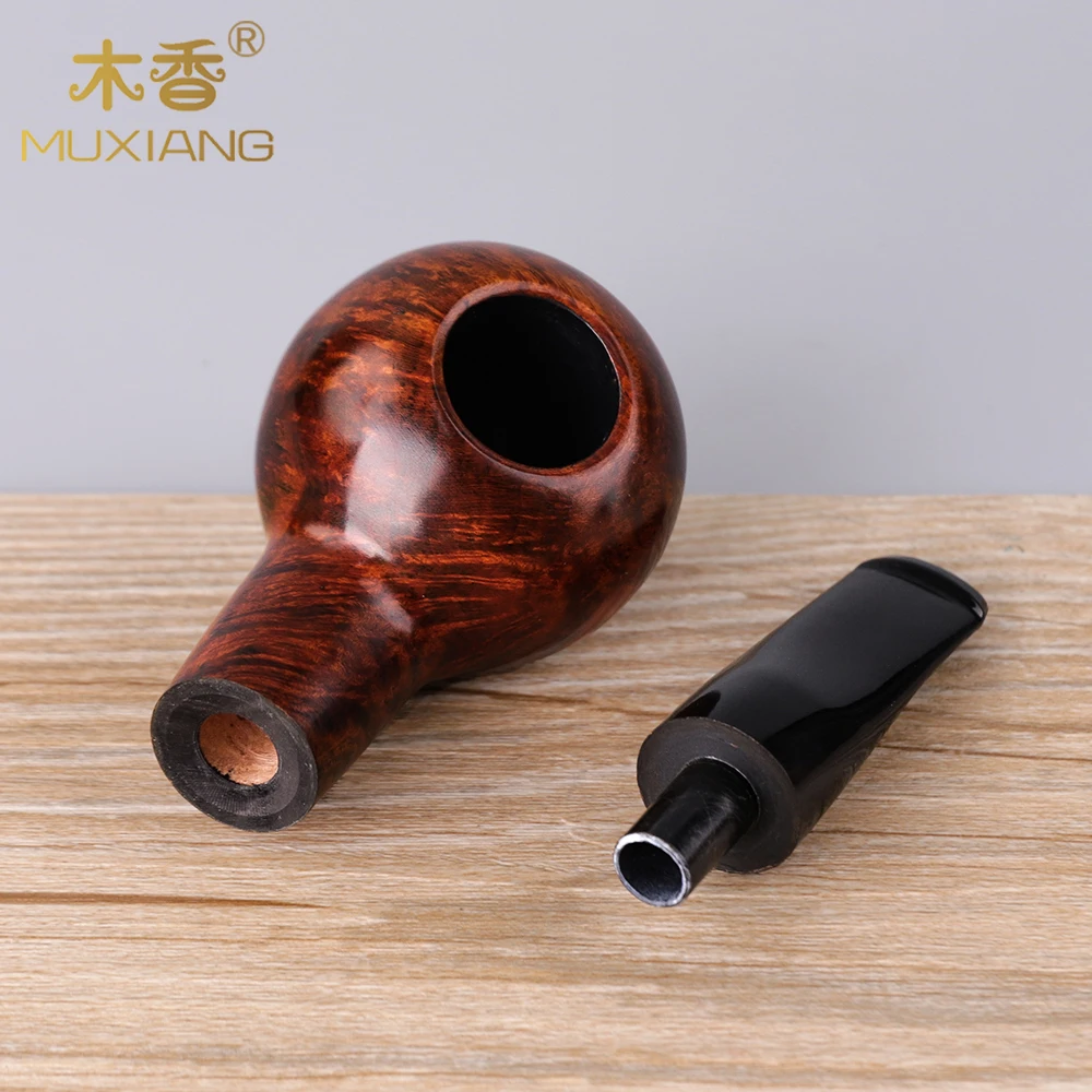 MUXAING Handmade briar wood tobacco pipe Author shaped pipe tomato pipe curved handle round bowl pipe 3mm flue prince pipe