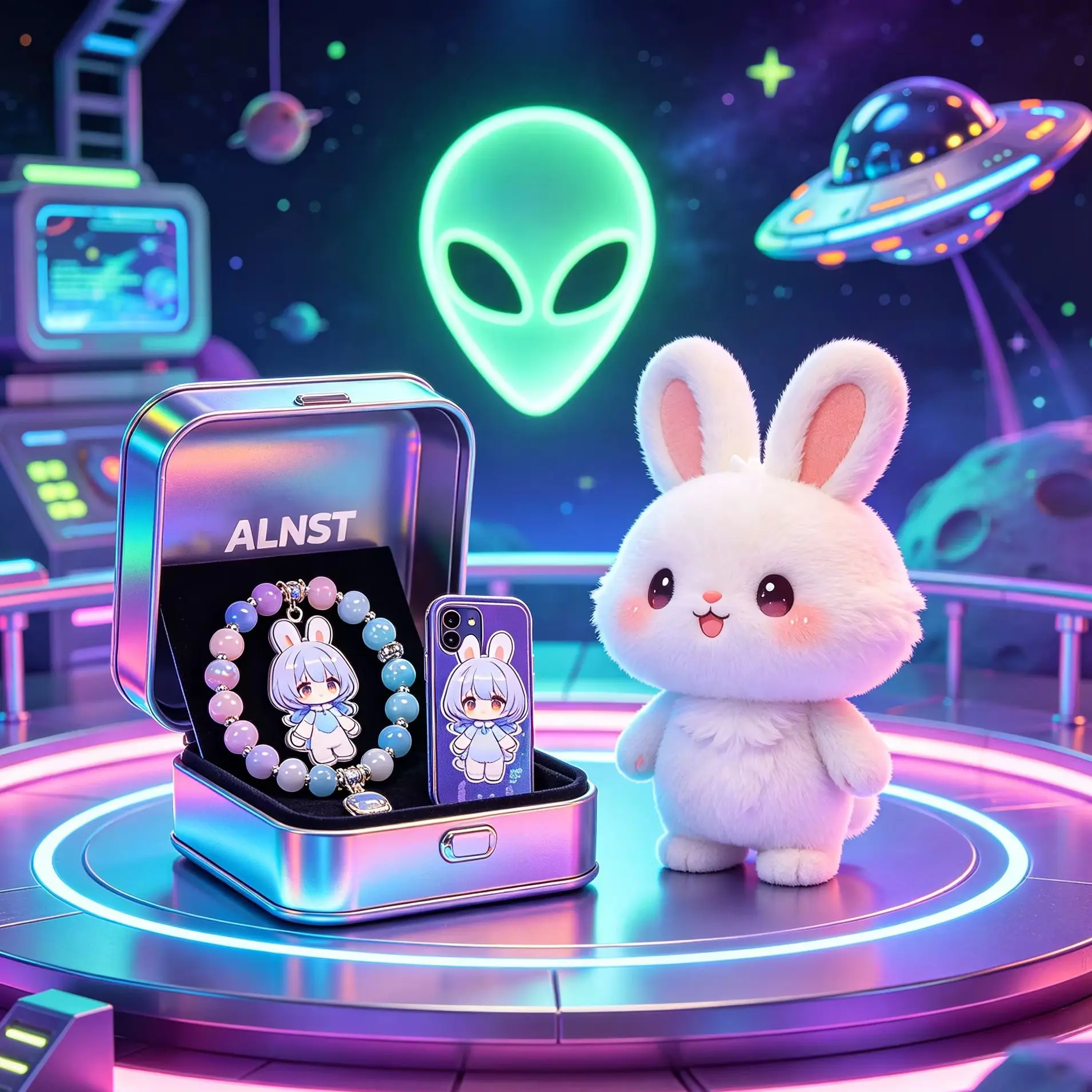 ALNST Alien Stage Anime Peripheral Rabbit Series Blind Box Pulsera de cuentas decorativa para teléfono y muñeca