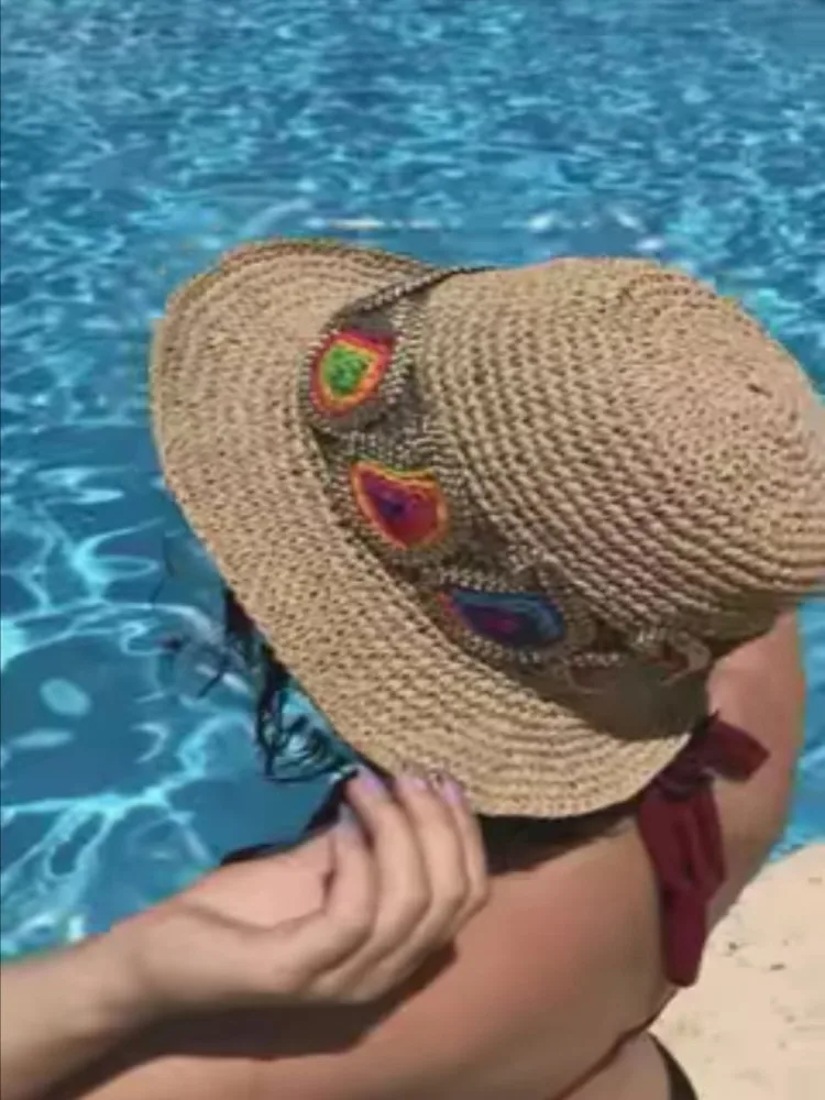 Beach Hat Summer Holiday For Handmade Design Stylish Convenient Mesh Crochet Handwork Weave Light Comfortable