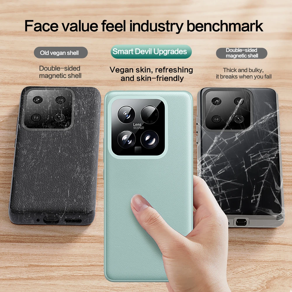 SmartDevil Original Leather Phone Case for Xiaomi Mi 14 Pro Ultra Camera Protection Lens Protect Back Cover Airbag