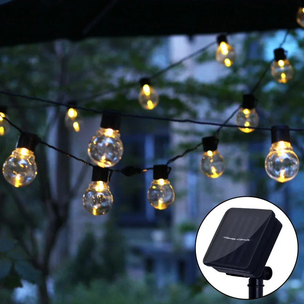 5/7/12M LED Solar-Lichterkette mit Kugelbirnen, Weihnachtsgirlande, Straßenbeleuchtung, Hochzeitslampen für Außenbereich, Party, Feiertage, Garten, Terrasse