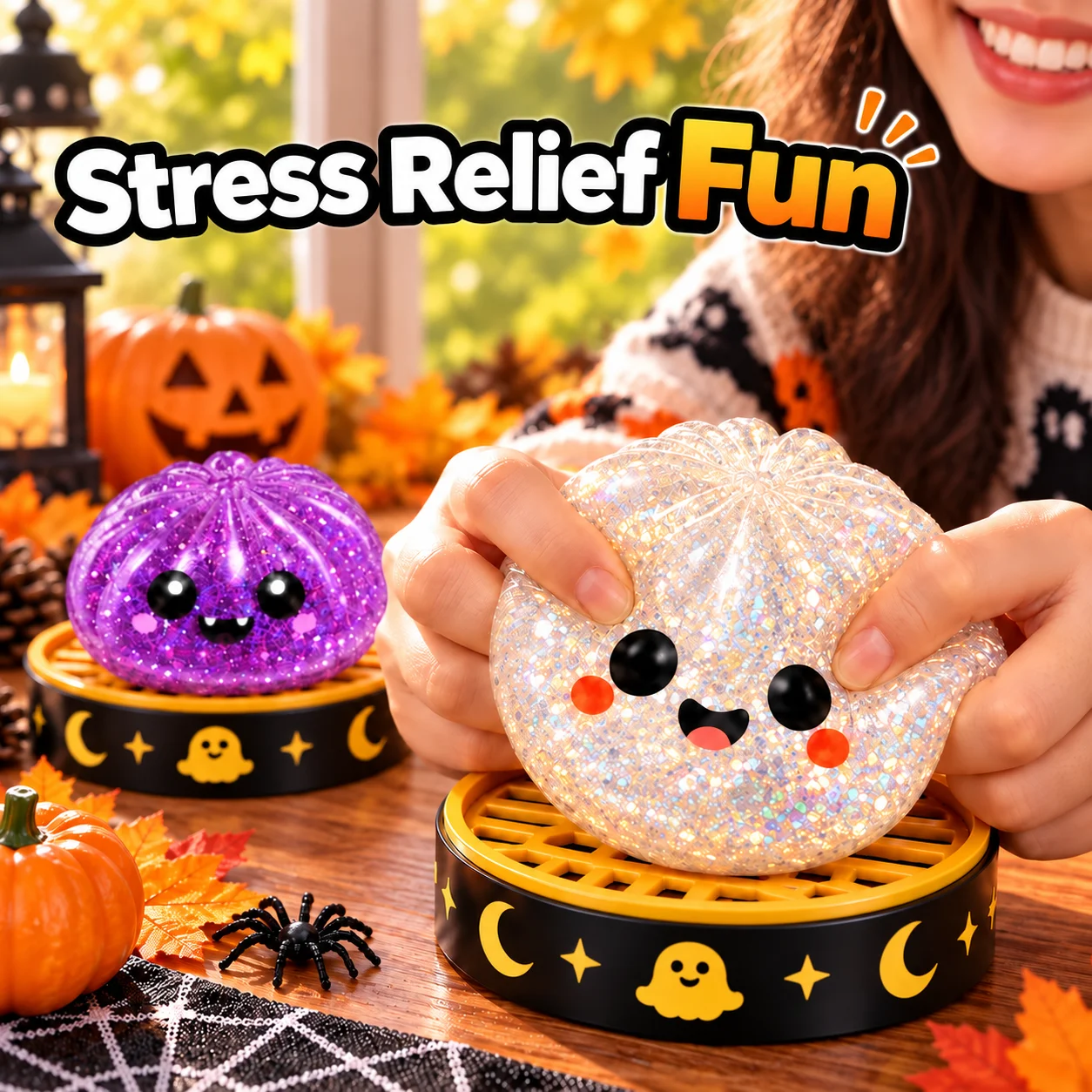 Halloween Blind Surprise Squishy Toy 5 Collectible Styles Glitter Squeeze Fidget Toy Pumpkin Skull Eyeball Stress Relief Toy