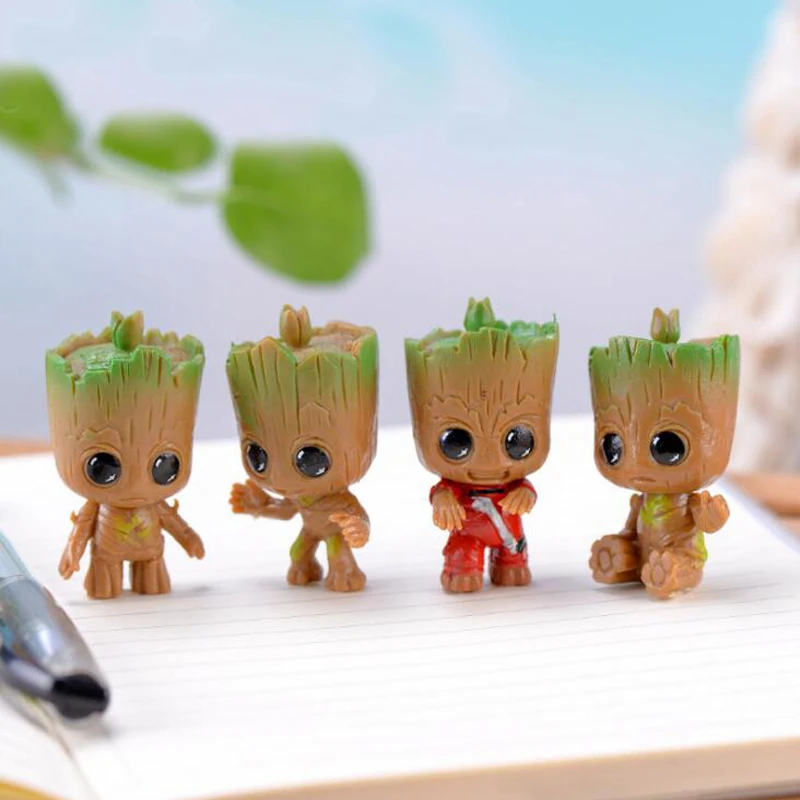 4pcs/set Marvel Guardians of The Galaxy Avengers Tiny groot Cute Baby Tree Man Model Figure Toys 5cm