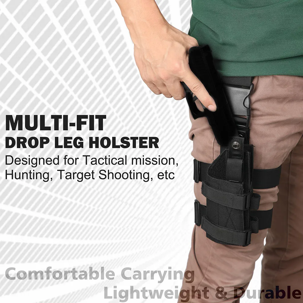 

Universal Drop Leg Tactical Gun Holster fit Pistols with Optic/Light/Laser, Adjustable Holster Compatible for G17 G18 P1 P99 N1