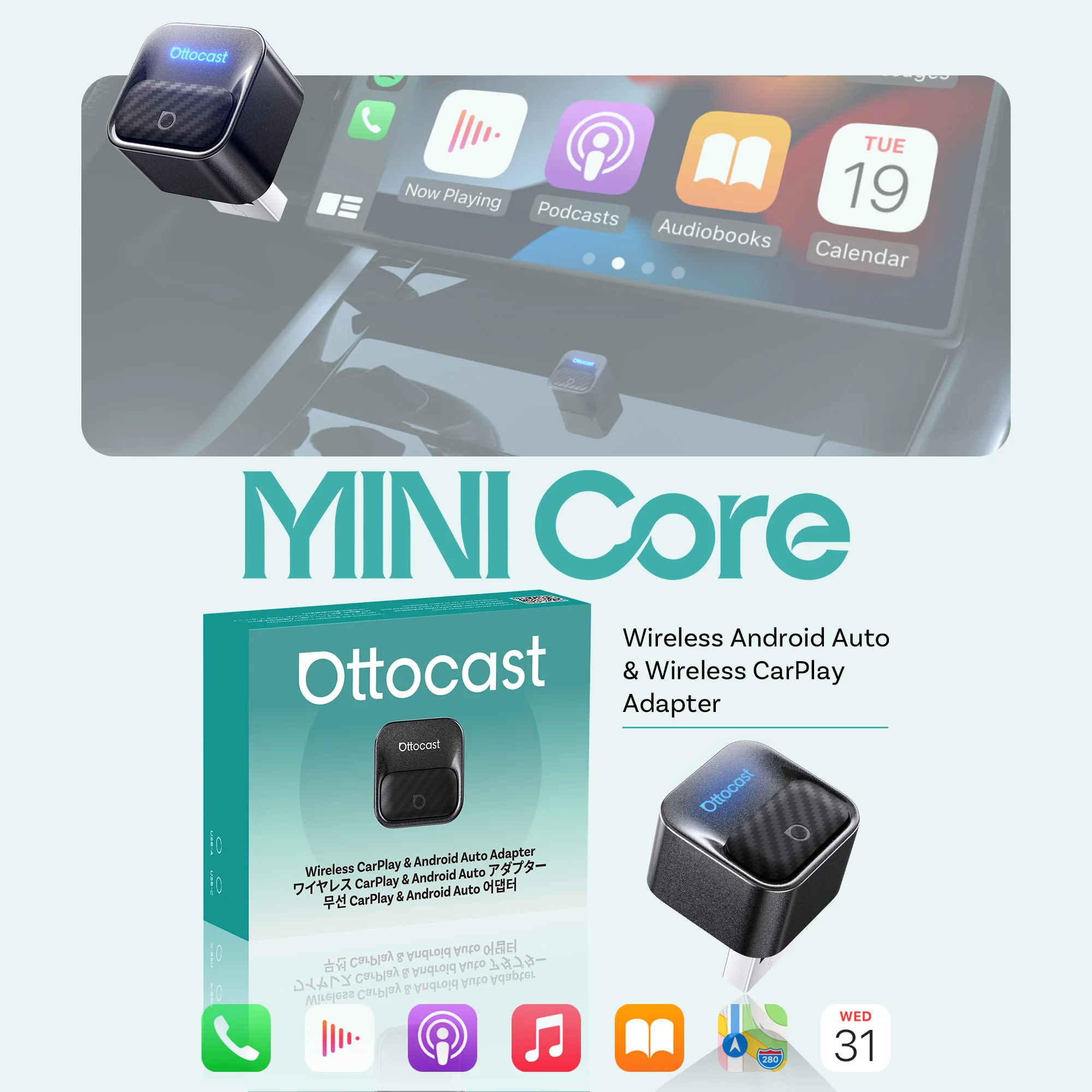 OTTOCAST Mini Core 3.0 Dongle Wireless CarPlay Android Auto