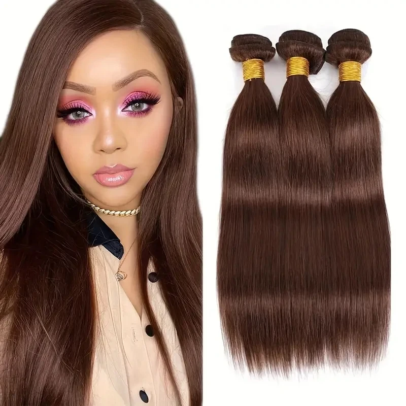 Straight Chocolate Brown 1/3 Human Hair Bundles Deal Human Hair Weaving Wefts Remy Human Hair Extensions for Women