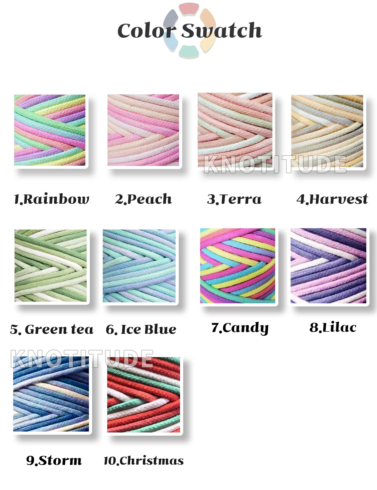 KNOTITUDE MINI Variegated Macrame Cotton Braid Cord 5.0mm x 5meters Key Ring Making Cord