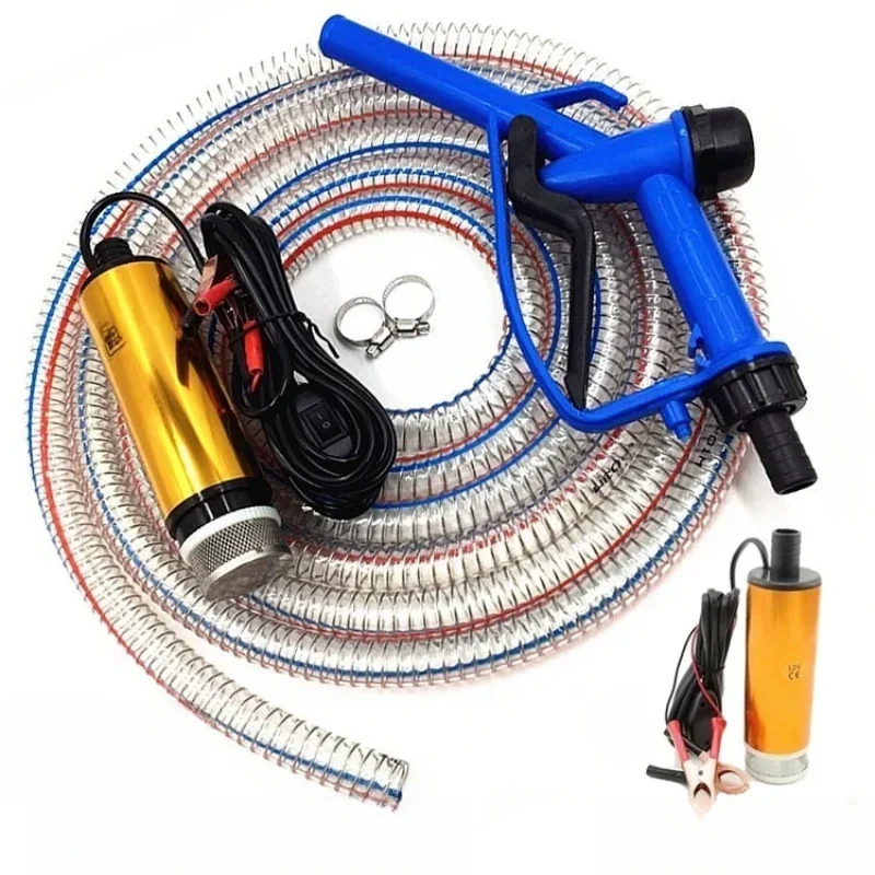 Pompe à huile 2 en 1, pistolet de ravitaillement électrique Submersible, tuyau en acier de 5 mètres, accessoires de Camping pour eau et carburant