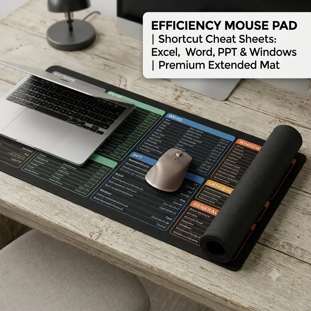 Office Software Cheat Sheet Mousepad, Extended Desk Mat for Excel Word Presentation and Windows Hotkeys, Gift for Accountants Coworkers Graduates and Office Staff, Smooth Tracking, Water Resistant Surface and Non-Slip Base