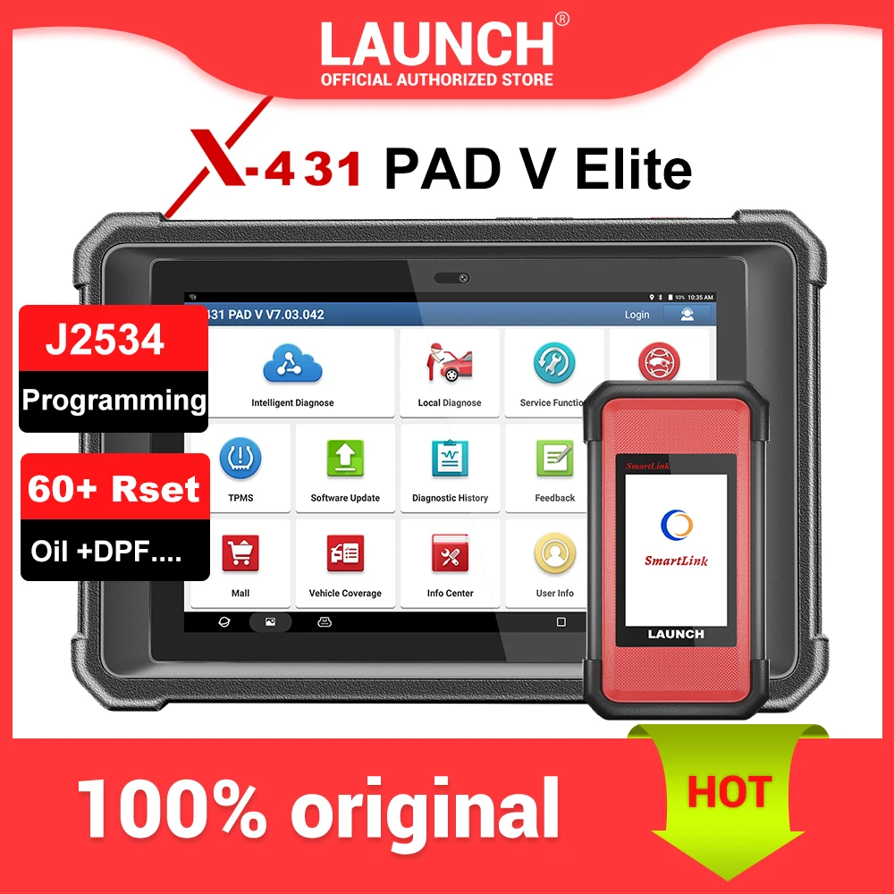 LAUNCH X431 Pad V Elite J2534 Reprogramming Tool, Online ECU Coding, Topology Diagnostic Scanner,50+ Services Heavy Duty Truck