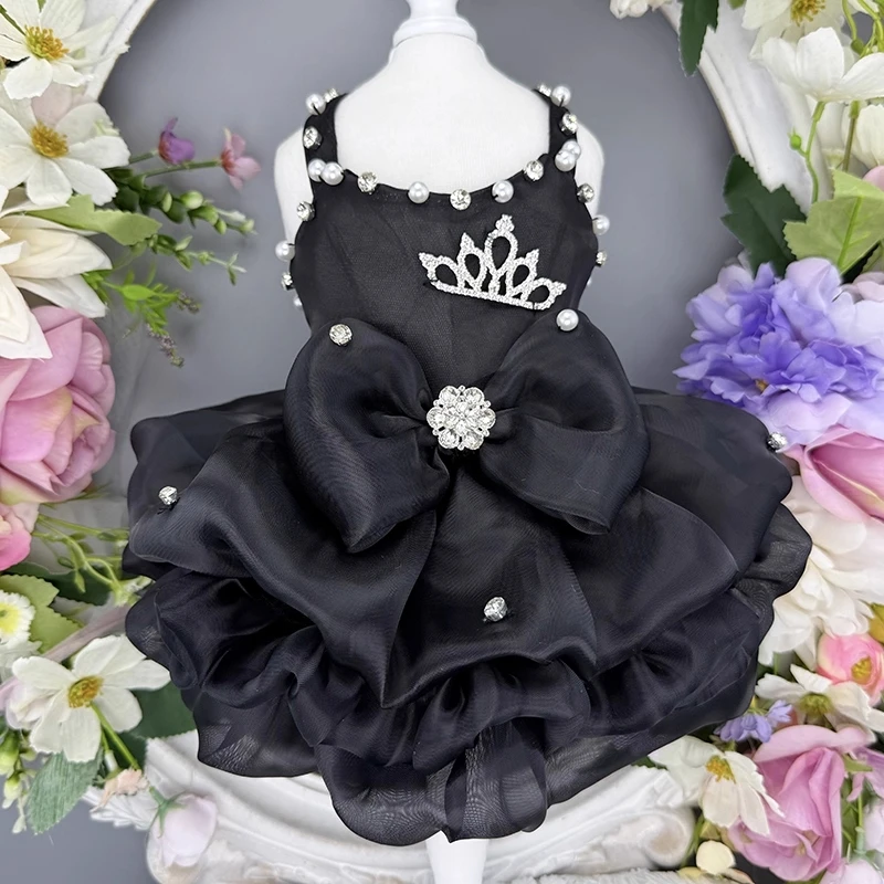 

Luxury Princess Pet Dress Pearl Diamond Crown Outfit Dog Cat Wedding Birthday Party Clothes Small Dogs Apparel