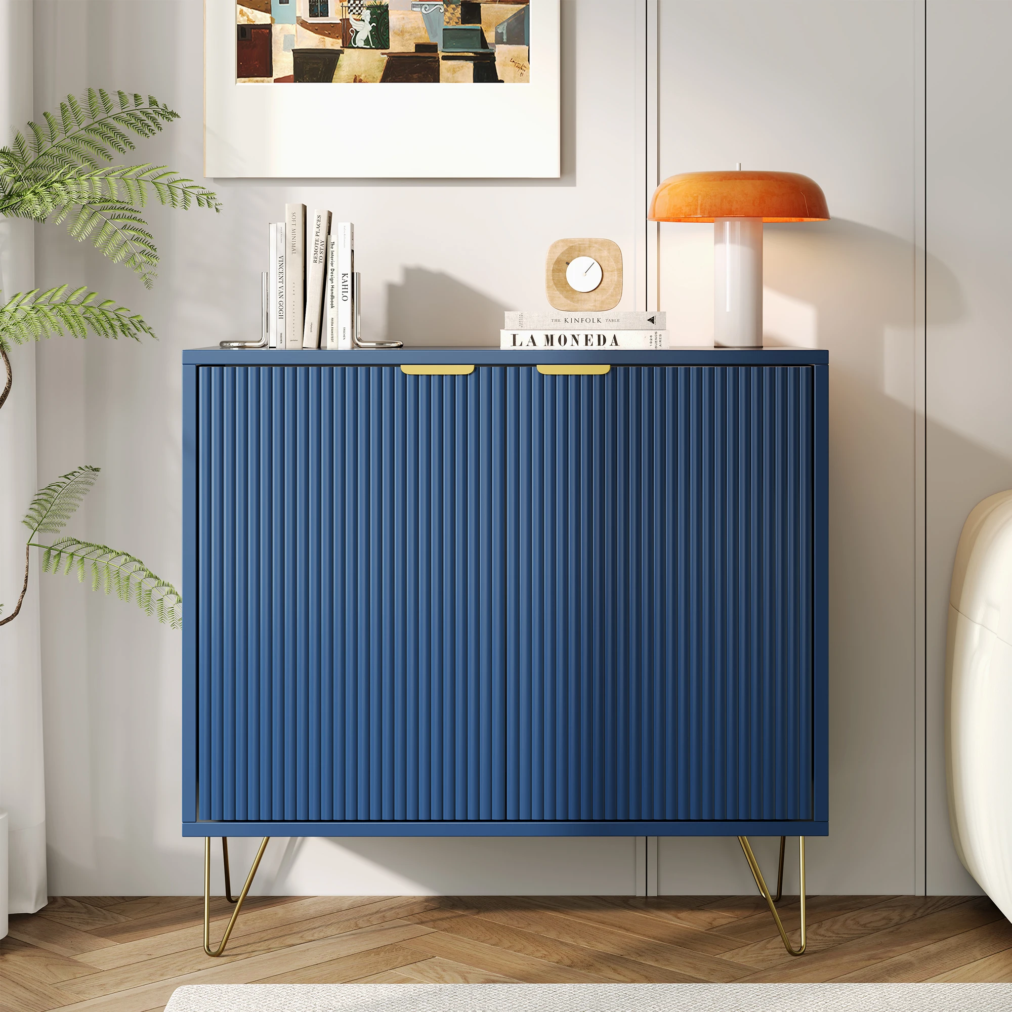Anajqaqia 80x40x78 cm, Chest of Drawers with 2 Doors and Metal Legs, Sideboard, Kitchen Cabinet, Living Room, Bedroom, Dark Blue