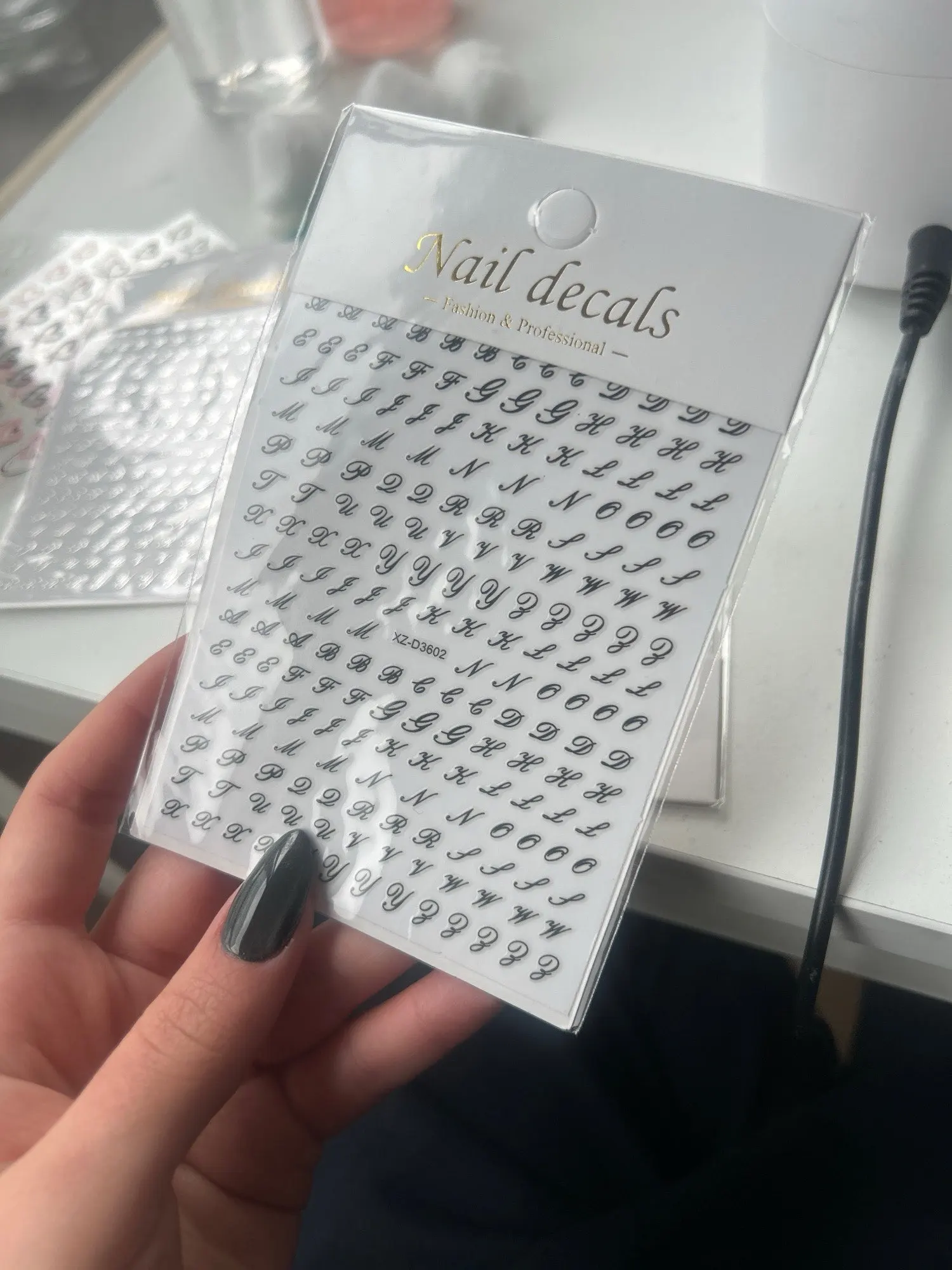 1Pc 3D Roman Letter Nail Stickers Gold/Silver/Black/Laser Alphabet Self Adhesive Decal Y2K English Words/Number Manicure Sliders photo review