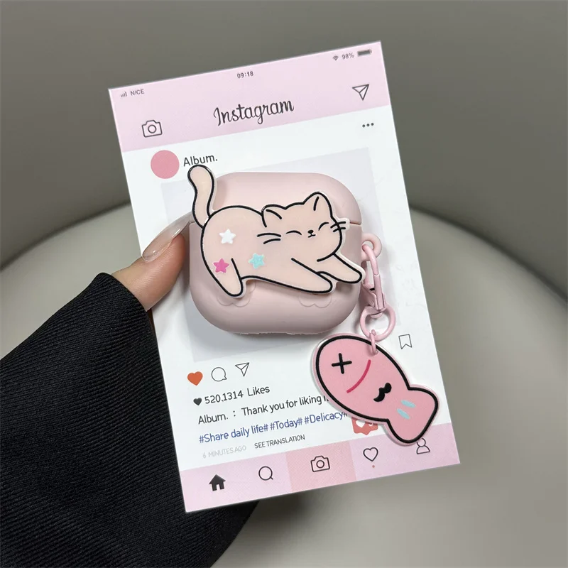 

Cartoon Kitten Fish Protective case for AirPods Pro 2 Soft silicone Cute AirPods 1 2 3 4 Bluetooth headphone case with key ring