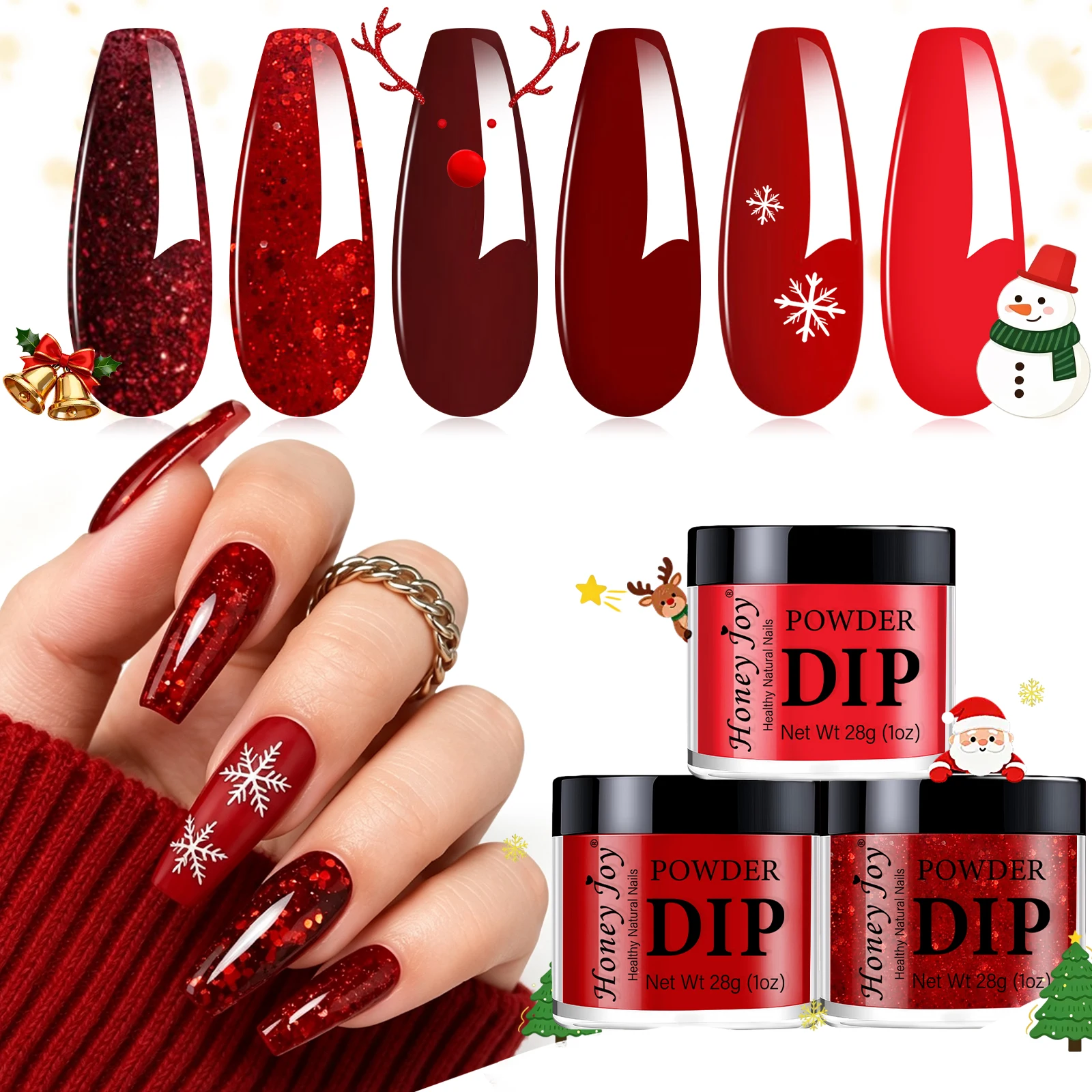 28g/pot Very Fine Valentine's Day Colors Red Glitter Dip Powder System Acrylic Dipping Powder as Nail Gel Nail Polish Effect