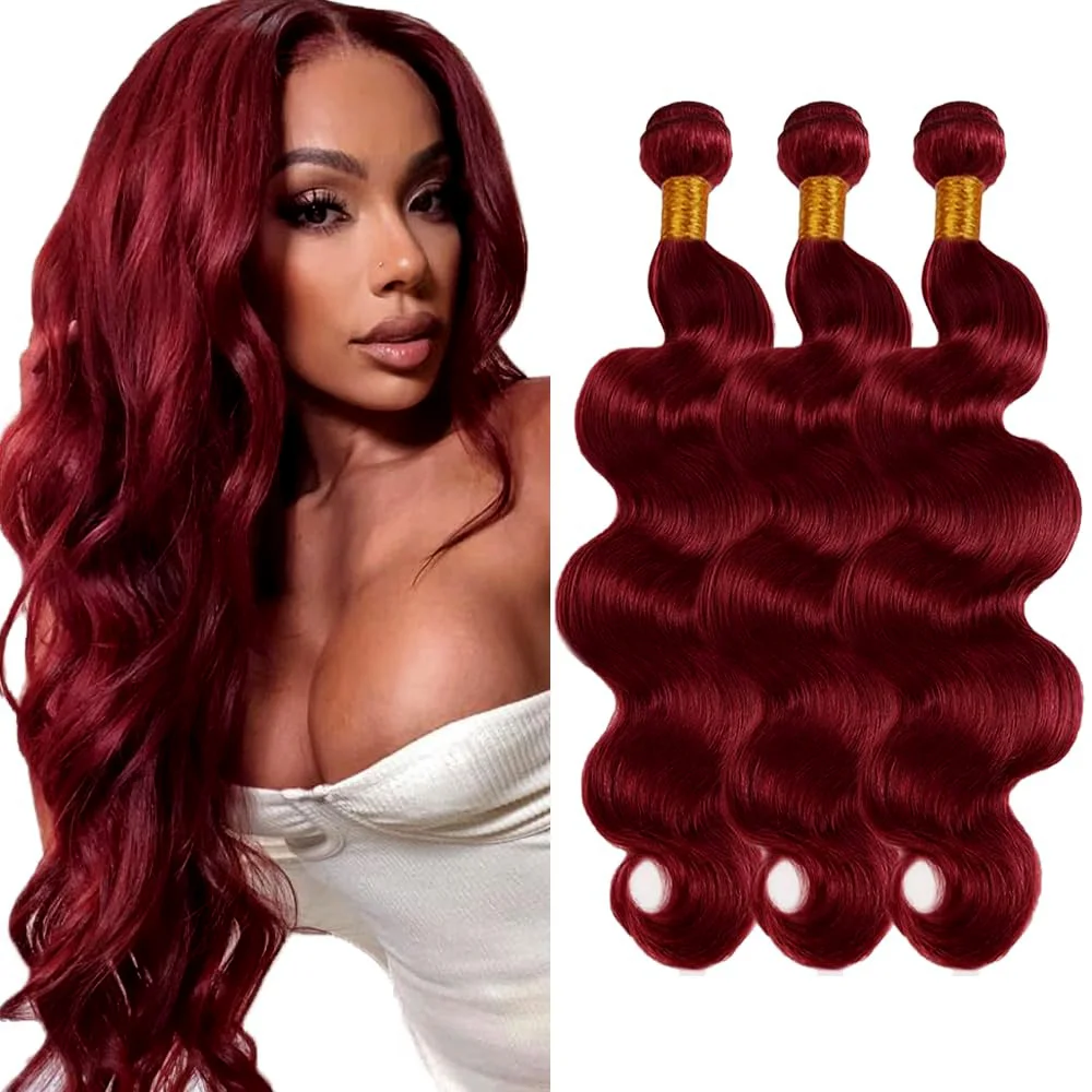 

Набор натуральных волос Red Color Body Wave, цвет 99J Бордовый, бразильские волосы, 1/3 пучка, 100 г, необработанные, для наращивания