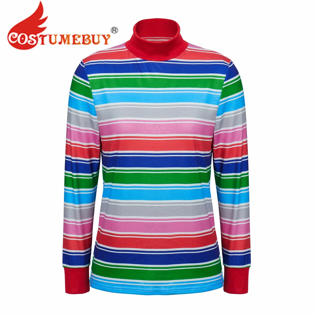 Costumebuy Enge Nachtmerrie Killer Cosplay Shirt Gestreept Top Regenboog Halloween Kostuum