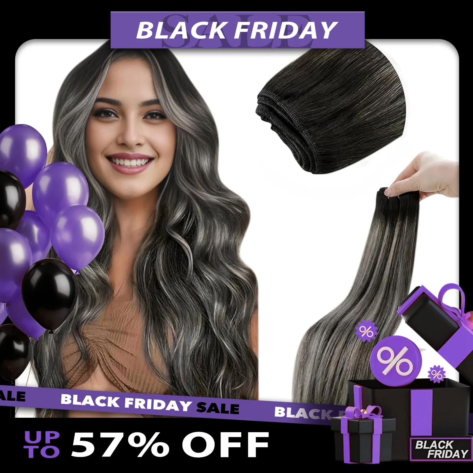 

LaaVoo Bundles Human Hair Sew in Balayage 100% Real Natural Straight Brazilian Human Hair Double Weft Hair Extensions 100G