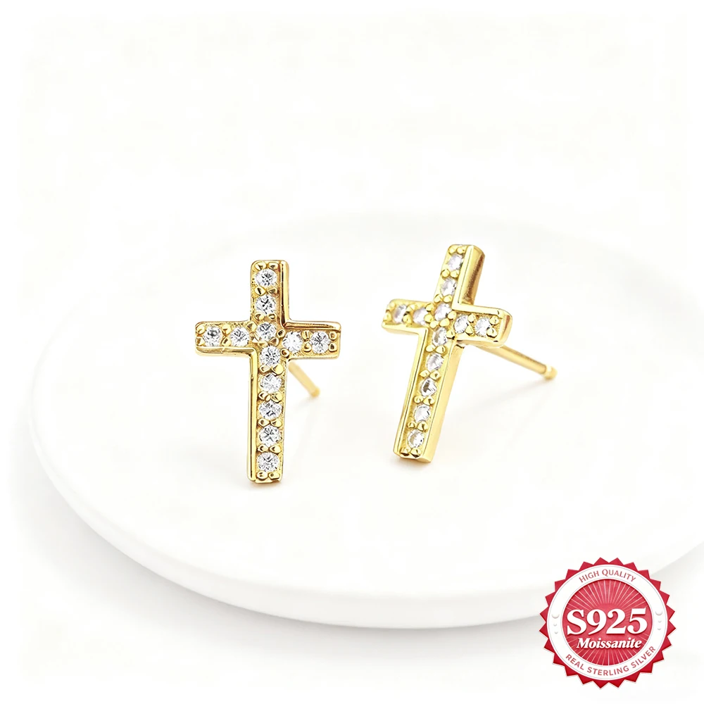 

14mm Cross Moissanite Stud Earring S925 Sterling Silver Hip Hop Fashion Trend Classic Jewelry Unisex Men Women Birthday Gifts