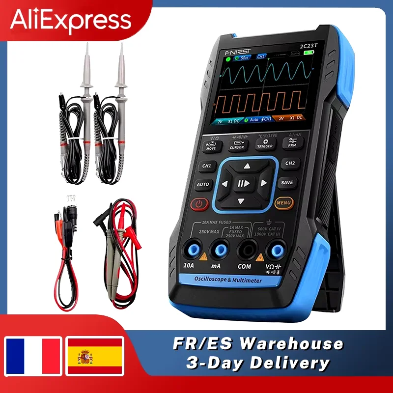 FNIRSI 2C23T handhold Digital Oscilloscope two Channel 10MHZ * 2 50ms/s Oscillometer multi-meter Function Signal generation 3 in 1