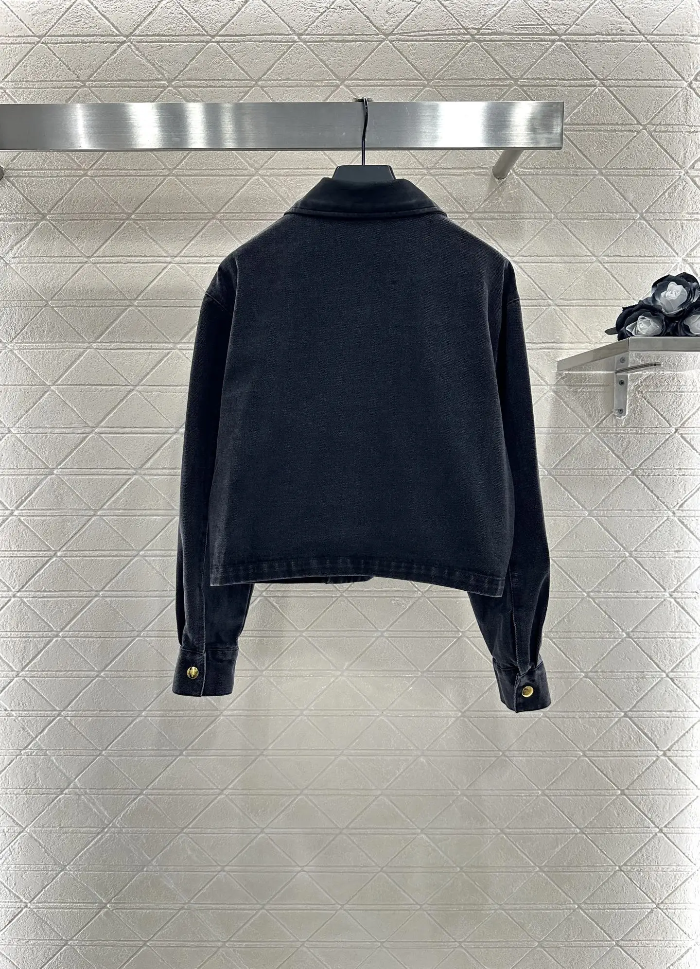 

2025 Spring/Autumn New Product Leather Collar Denim Coat Twill Cotton Denim Material Flip Pocket 419