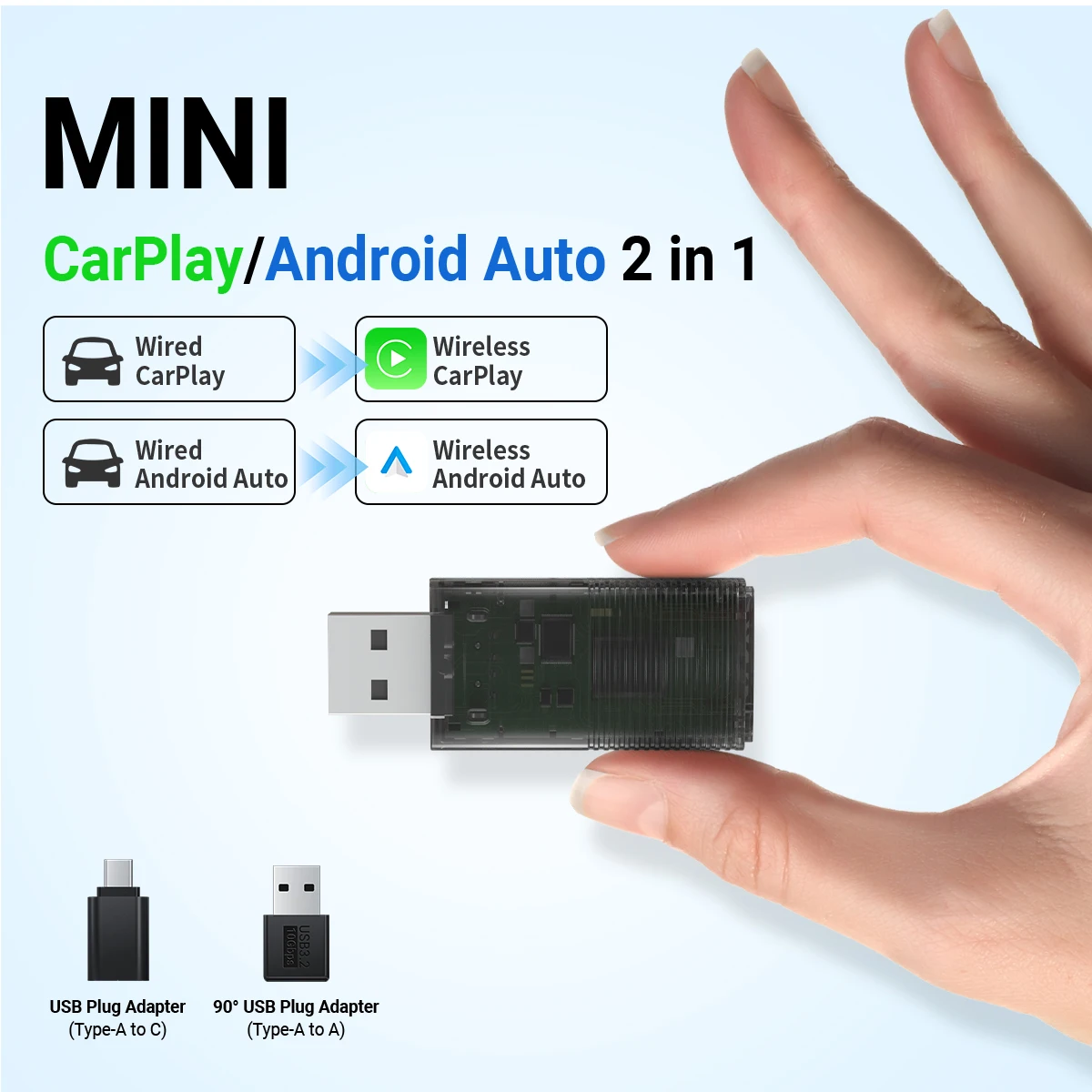 Wireless Carplay Adapter Android Auto Wireless Smart Dongle 2in1 For Volvo Benz Audi Kia Hyundai VW Mazda Cadillac MG Peugeot