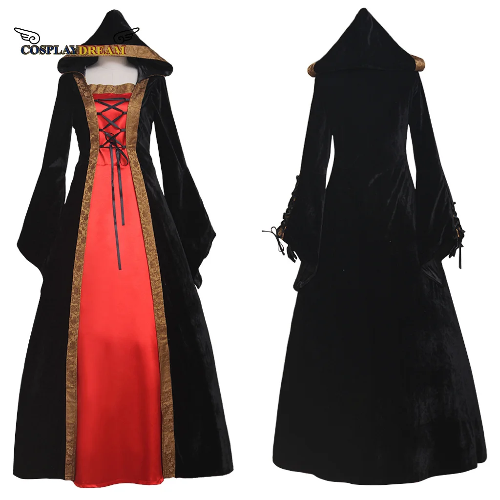 

Medieval Renaissance Ball Gown Dress Cosplay Costume Adult Ladies Hooded Velvet Dress Fantasy Fancy Party Dress