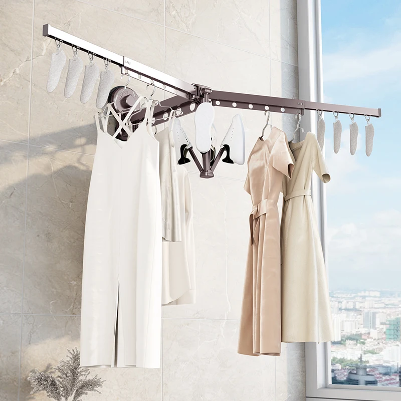 Wall Mounted Soomth Face Folding Clothes Racks Vacuum Suction Cup Laundry Clothes Drying Rack Aluminium Racks