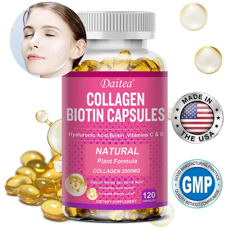 

Daitea Collagen Biotin Capsules support healthy skin, joints, hair and nails, antioxidant and non-GMO