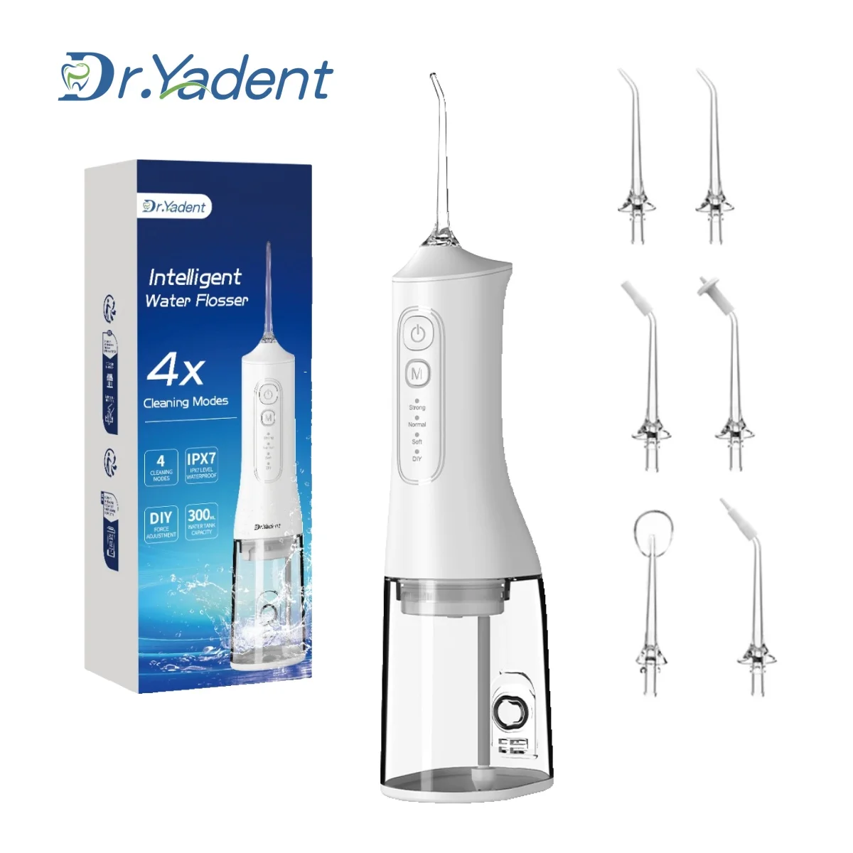 

Dr.Yadent YD06 Water Flossers Oral Irrigator USB Rechargeable Portable 4 Modes 7 Nozzels 300ML Tank IPX7 Waterproof For OralCare