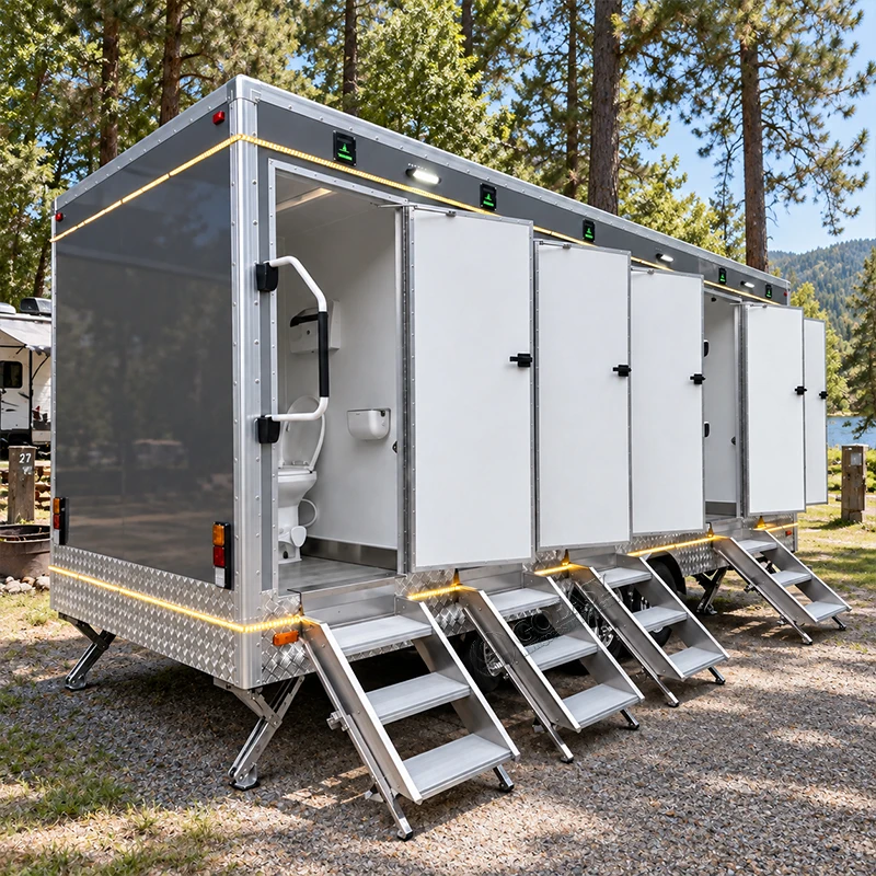 GOEASY Fully Equipped Portable Restroom Trailer with Toilets Sinks and Handwashing Stations for Large Events