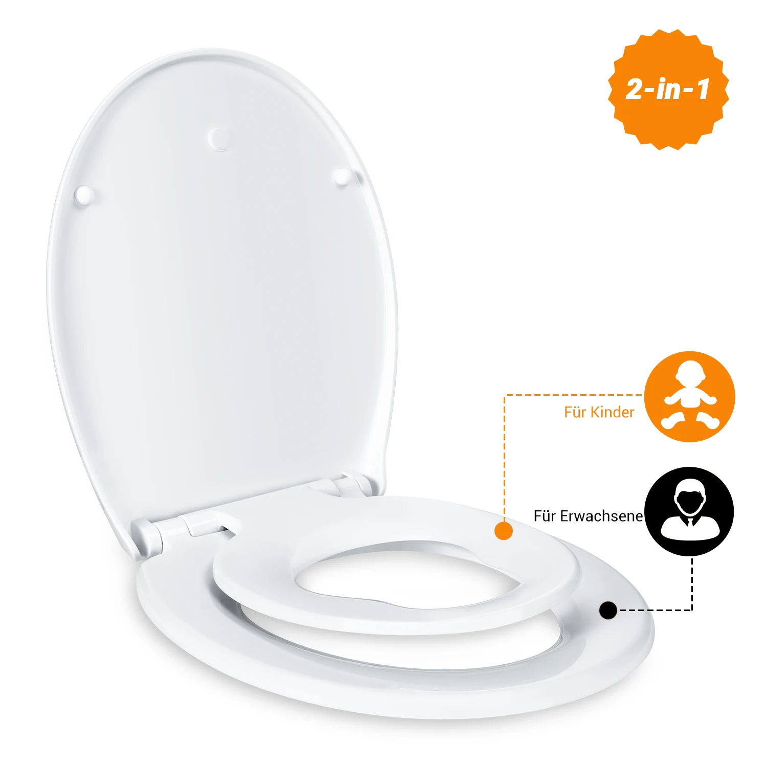TODOT Familien-Toilettensitz, Toilettensitz mit Magnetischem Kindersitz, Soft-Close und Verstellbarem Scharnier, Polyethylen-Toilettensitz für Erwachsene und Kinder