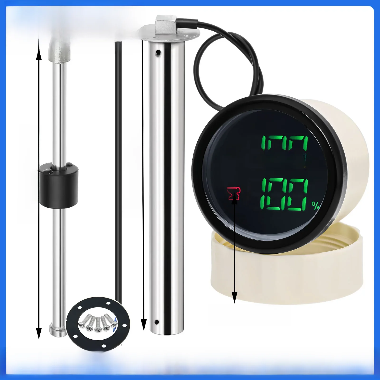 Groene LED Digitale 2 IN 1 52 mm meter met alarm 0-190ohm waterniveaumeter + afwasserniveaumeter voor waterrioolniveausensor auto - afbeelding 2