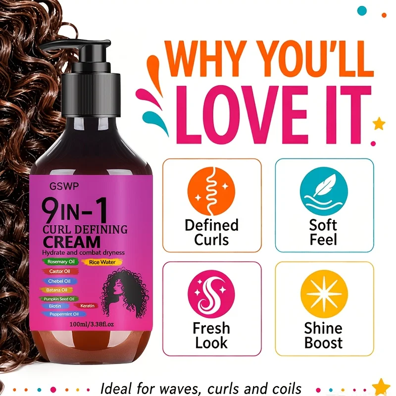 GSWP 9-in-1 Locken-Styling-Creme nährt das Haar und lindert Trockenheit, bietet langanhaltenden Halt für lockiges Haar. 100/200ml – Detail 7