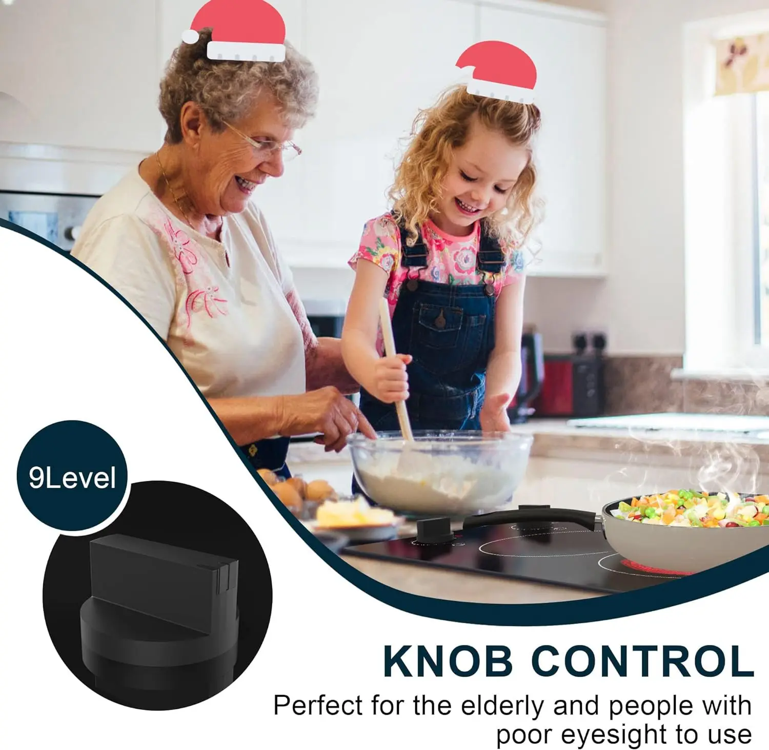 Karinear 2 หัวเตาไฟฟ้า 12 นิ้วในตัวเตาลูกบิดควบคุมตัวบ่งชี้ความร้อนตกค้าง,220 V- 240 V ไม่รวมปลั๊ก