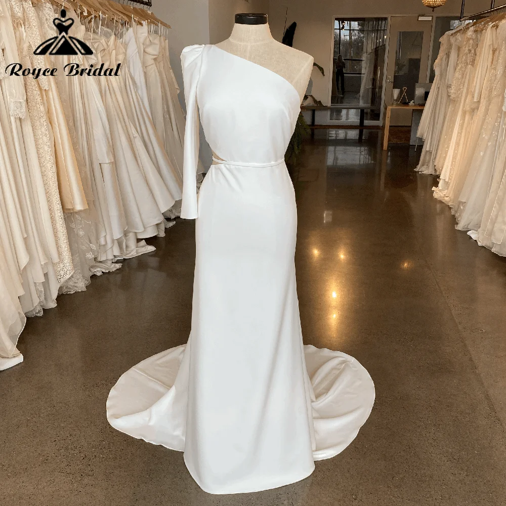 Robe De Mariée sirène en Satin pour femmes, Simple, Sexy, asymétrique, épaule dénudée, ceinture, style Boho